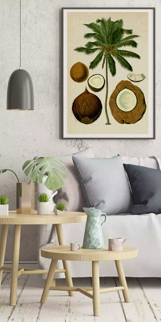 Palm Print, Botanical Wall Art Decor, Vintage Illustration Print etsy.me/3K6LDYD #unframed #bedroom #plantstrees #vertical #palmprint #palmart #palmdecor #palmillustration #palmposter