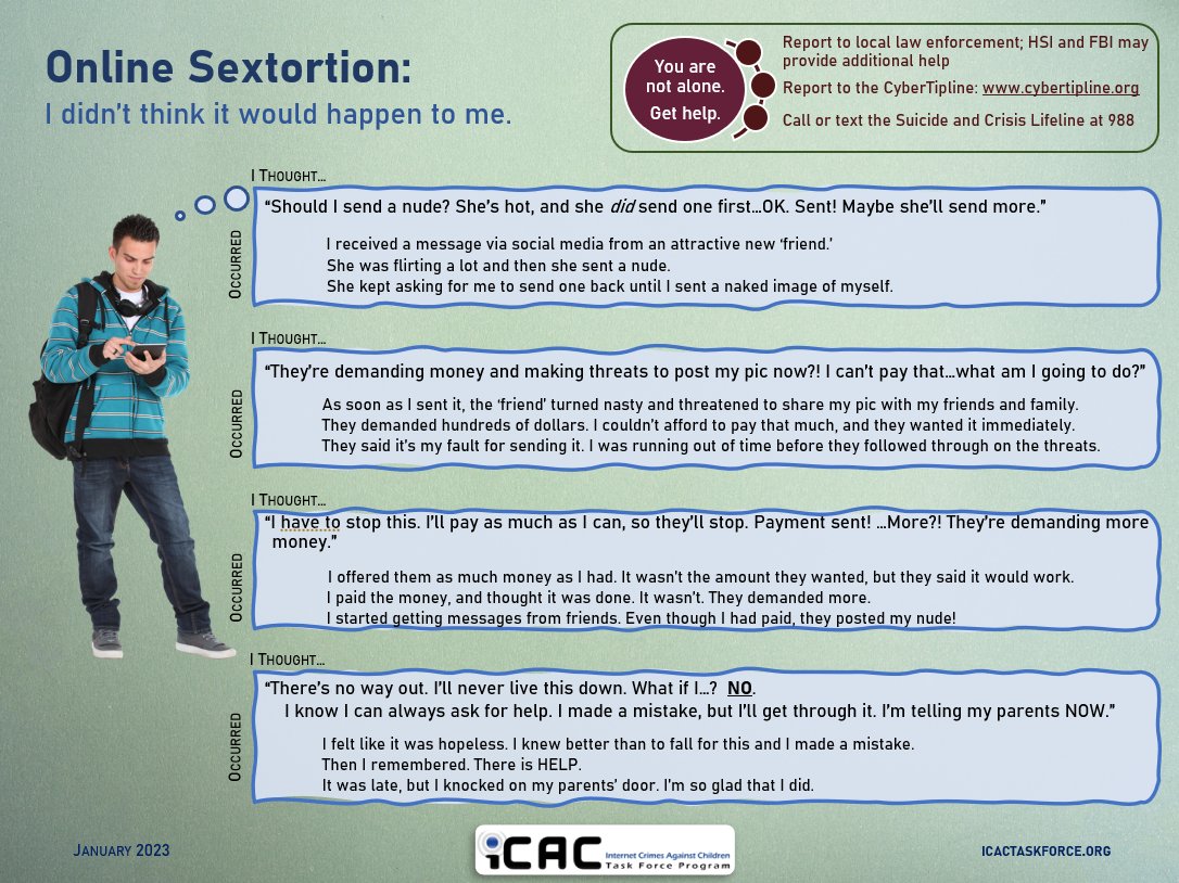 Today is National Safer Internet Day. Protecting children online is something the Sweetwater Police Department is extremely passionate about. It is important to monitor your child's phone, computer, and other electronics for signs of online sextortion. <a href="/NTICACTaskForce/">North Texas ICAC Task Force</a>