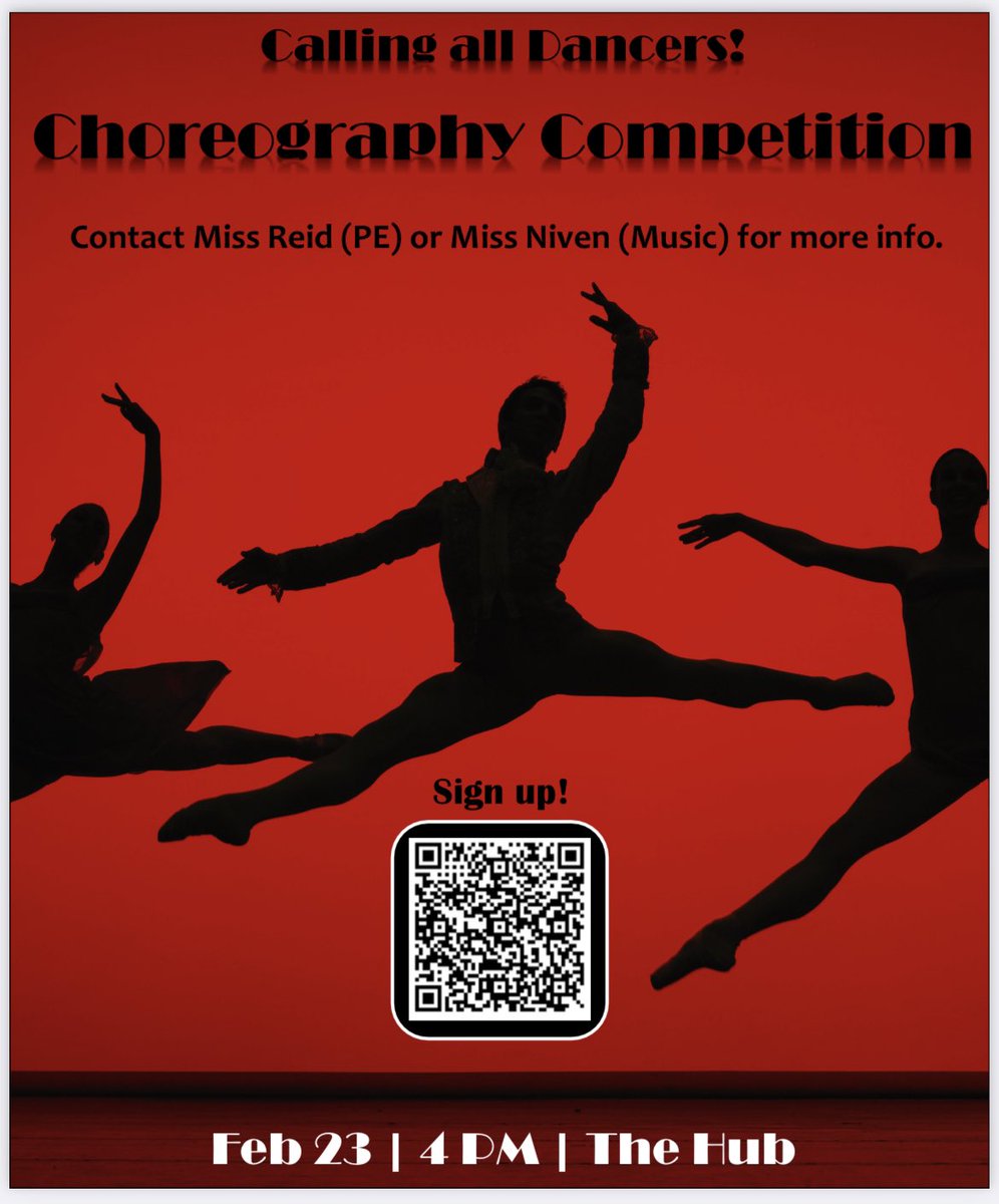 🚨CALLING ALL BRAES DANCERS!!🚨 

 There is still plenty time to sign up for our choreography competition!!

Solo, duet or as a group come and show off what you’ve got!! 

If you would like any more info please see <a href="/MissReidPE1/">MissReidPE</a> or <a href="/MissNivenMusic/">MissNivenMusic</a>  

WE CANT WAIT!! 💃🏻💃🏻