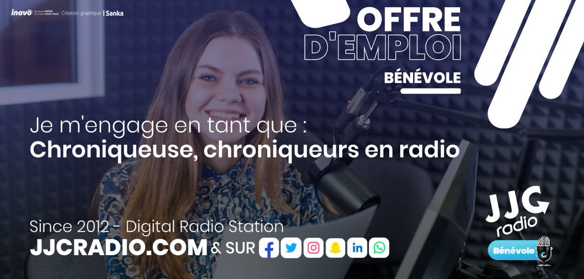 On recrute des Chroniqueuses et chroniqueurs en radio
tente ta chance maintenant ici : jjcradio.com/jobs

✉️ rh.jjcradio@gmail.com jjcradio.com/jobs
