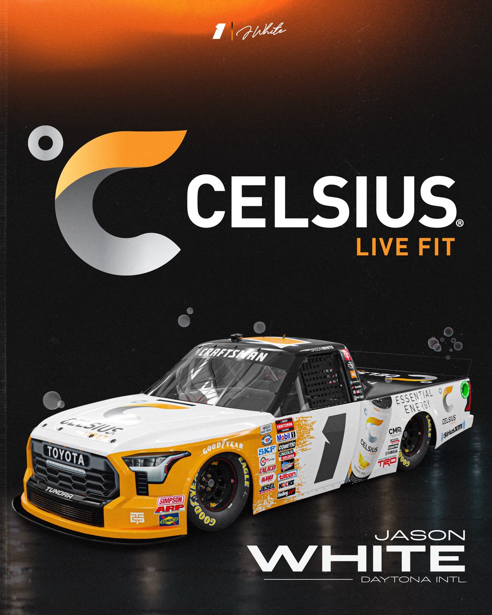 TRICON (@tricongarage) on Twitter photo Welcome back, <a href="/JasonWhite23/">Jason White</a>. 🙌
He'll partner with <a href="/CelsiusOfficial/">CELSIUS Energy Drink</a> and return to the NASCAR Truck Series with us on the high banks of Daytona.⚡️ Welcome back, <a href="/JasonWhite23/">Jason White</a>. 🙌
He'll partner with <a href="/CelsiusOfficial/">CELSIUS Energy Drink</a> and return to the NASCAR Truck Series with us on the high banks of Daytona.⚡️