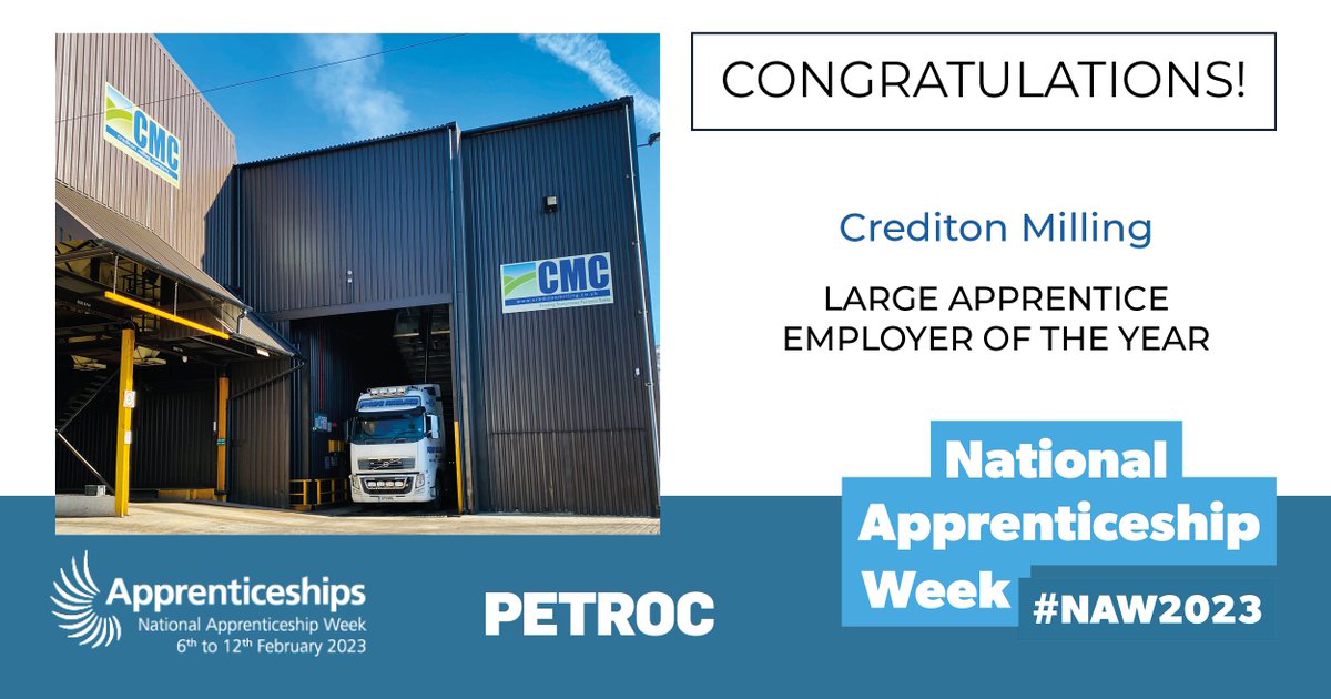 Large Apprentice Employer of the Year: Crediton Milling

Apprentices at <a href="/CreditonMilling/">Crediton Milling</a> receive excellent support from the business to grow and develop.

Congratulations!! 🎉
￼
#NAW23 

Find out how you could become an apprenticeship employer, by emailing: business@petroc.ac.uk
