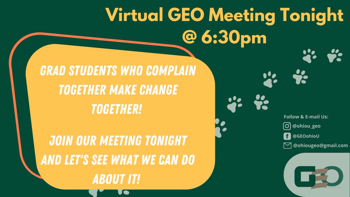 OhioU_GEO's tweet photo. Want higher stipends? Want better healthcare? Want lower fees? Join us tonight. OU grad students deserve better! 
GEO Meeting Link: https://t.co/AH7KbO98Id https://t.co/4jAMDoPHHo