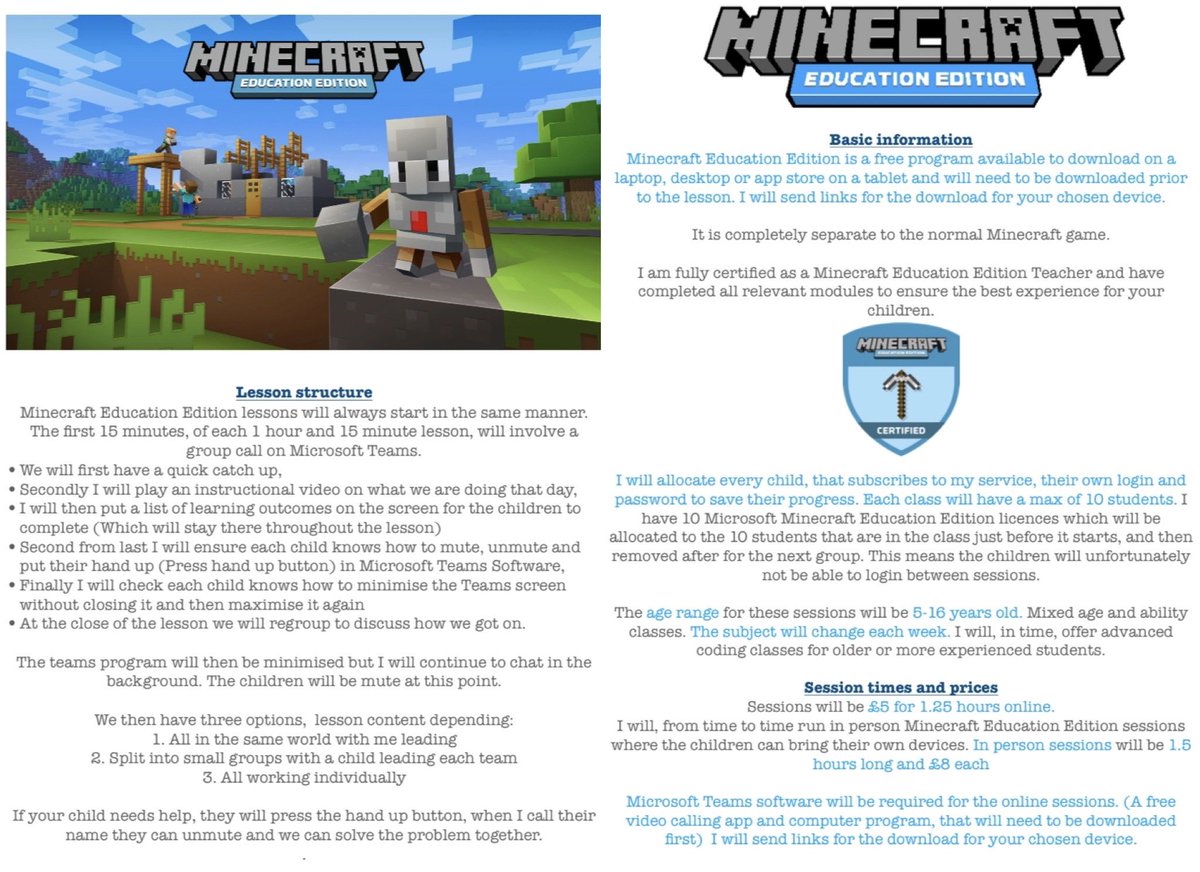 Some basic info about Minecraft Education Edition sessions 😊 #minecraft #minecrafteducationedition #homeschool #homeed #learning #onlinelessons #learningcoach #learninggoals #onlineminecraft #minecraftonline