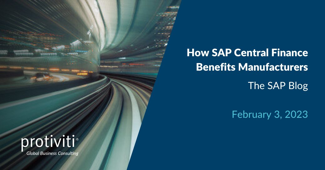 Protiviti's tweet image. #SAP Central Finance is a powerful tool for the manufacturing industry, bringing the organization’s back office and financial data into one centralized #ERP. Learn more in the #ProtivitiTech #SAPBlog: ow.ly/vggy50MLl85