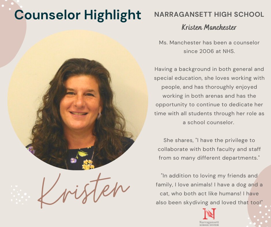 🗣It's National School Counseling Week!🗣

We're grateful for their dedication & the impact they have on R.I. students. 

We're kicking off with 2 of our NHS counselors, Kristen Manchester & Elizabeth Afonso.

Join us in recognizing them during #riscw23! 
@RIDeptEd