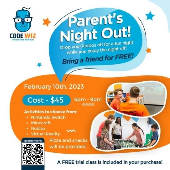 CodeWizWestford's tweet image. Valentine's Day Plans? Leave your kiddos with Code Wiz for a game night and pizza! Bring a friend for FREE!
app.iclasspro.com/portal/codewiz…
#PNO #parentsnightout #codewiz #codewizwestford #minecraft #roblox #virtualreality #gamenight