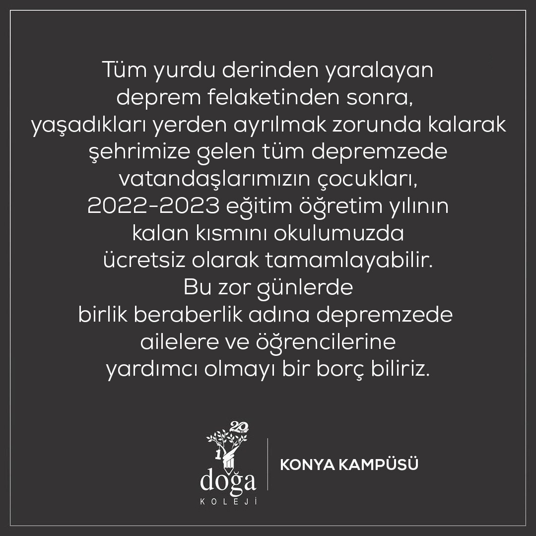 Konya Doğa Koleji olarak üzerimize düşeni yapmaya hazırız. Okulumuza 0 332 244 06 63 nolu telefondan ulaşabilirsiniz. 
Öğrenci sayıları MEB kontenjanı dahilinde planlanacaktır. #dogayaninizda