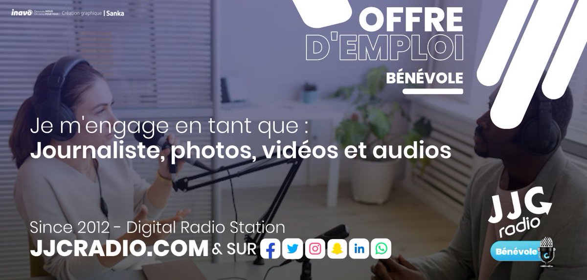 On recrute des Correspondants Journalistes, Photos, Vidéos, Audios
tente ta chance maintenant ici : jjcradio.com/jobs

✉️ rh.jjcradio@gmail.com jjcradio.com/jobs
