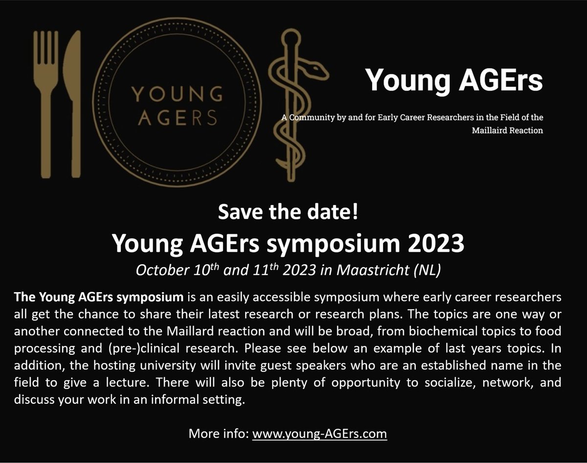 young_AGErs's tweet photo. The date is picked and the website it live! We are looking for new young researchers in the field of the Maillard reaction to join the young AGErs community. Spread the word! #youngscientist #Maillard #savethedate https://t.co/YjSgLcyz2e
