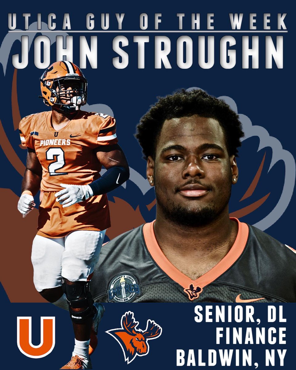 Utica_Football's tweet photo. Congratulations to John Stroughn! The @Utica_Football accountability points leader of the week! John led an on campus clothing and food drive this past week! #fearthemoose #uticaguy #uncommon https://t.co/jY5sRemTCo