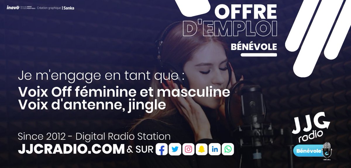 On recrute des Voix Off - Voix d'antenne Féminines, Masculines pour nos Jingles
tente ta chance maintenant ici : jjcradio.com/jobs

✉️ rh.jjcradio@gmail.com jjcradio.com/jobs