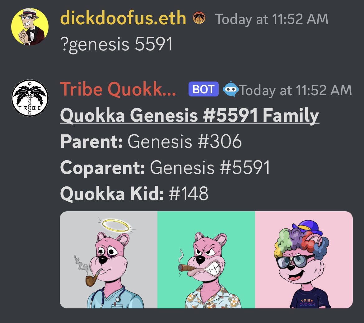 Q - What is a COHESIVE Tribe Quokka Family Unit? 

A - A member that CHOSE to #HODL both of their genesis quokkas AND the quokka kid they parented! 

Use our Discord bot command and show us that you’re #HODLing! 💪

#NFTGiveaway #Web3Utility

#TribeQuokka #TribeUp🌴