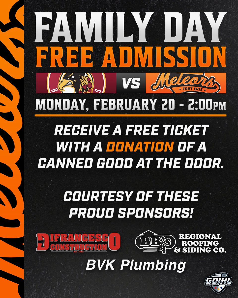 FEMeteors's tweet photo. We have you covered for Family Day… FOR FREE! 🎟

@GOJHL https://t.co/6tEIZarwwo