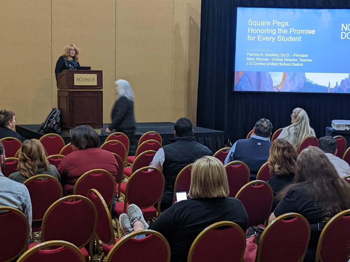 wyman_greg's tweet photo. @jocombsusd presenting at #NCDC23. Thanks Dr. Pat Goolsby & Mary Wyman for sharing what you are doing @ the Combs Center for Success schools. The @ModernTeacherCo framework works for ALL students. This framework works for online, alternative, and traditional students. https://t.co/HjZxVlZmxt