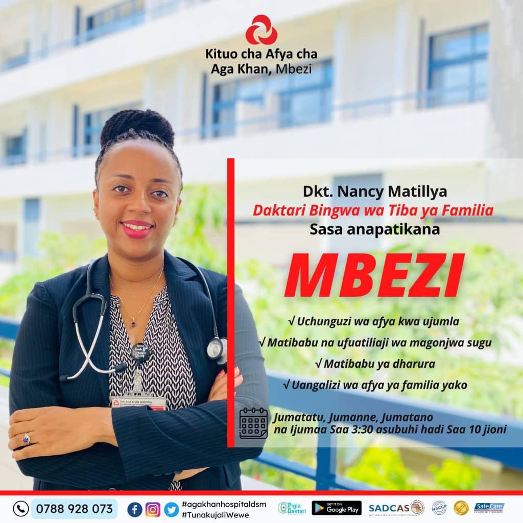 akhstanzania's tweet photo. Meet Dr. Nancy Matillya, Family Medicine Physician at the Aga Khan Polyclinic, Mbezi every Monday, Tuesday, Wednesday and Friday from 9:30am to 4pm. Call us for appointments or consultations 0788 928 073.
#agakhanhospitaldsm #familymedicine #familymedicalcases #tanzania #mbezi https://t.co/ZhEZGLBG2B