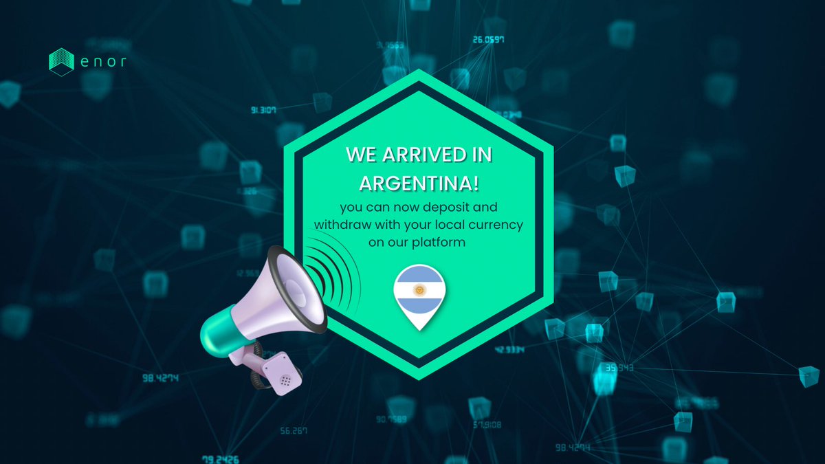 eNorGlobal's tweet photo. Hello eNor community! 
It is with great joy that we bring wonderful news: We have arrived in Argentina! We now accept local currency for deposits and withdrawals on our platform. Bring your friends and let's conquer the world! 
#bitcoin #crypto #blockchain #technology #finance https://t.co/tmuFhJKTUY