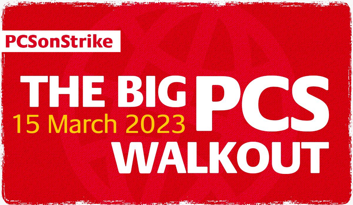 pcs_union's tweet image. 🚨🚨 𝗕𝗿𝗲𝗮𝗸𝗶𝗻𝗴 𝗡𝗲𝘄𝘀! 🚨🚨

100,000++ Public and Commercial Services (PCS) members in 123 government departments will walk out on 𝗠𝗮𝗿𝗰𝗵 𝟭𝟱 as strike action escalates 
More to follow.
#PCSonStrike #BlameTheGovt #RightToStrike