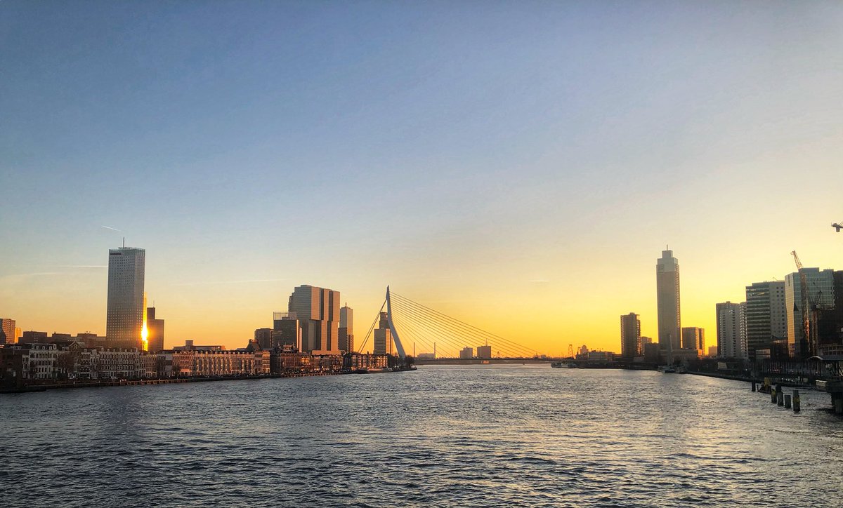 Het #goudenuurtje in #Rotterdam #zonsondergang #skyline @Erasmusbrug010 #derotterdam @DeZalmhaven #maas @EdAldus @Havenloods @010byday