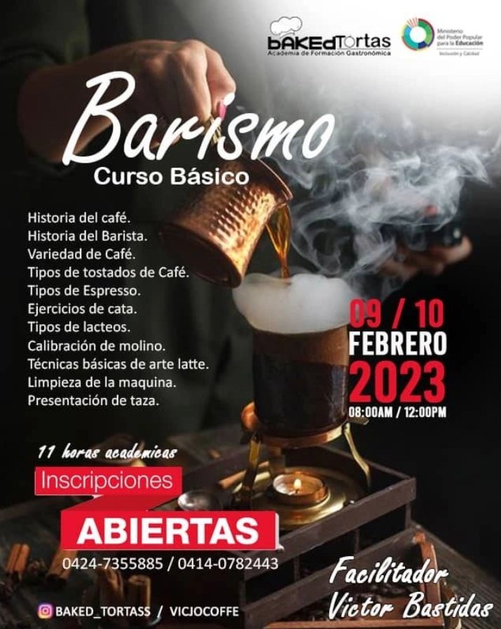Curso Básico de Barismo
Capacitación sobre el arte del café, cata y conociendo nuestro Café Venezolano. Costo 40$