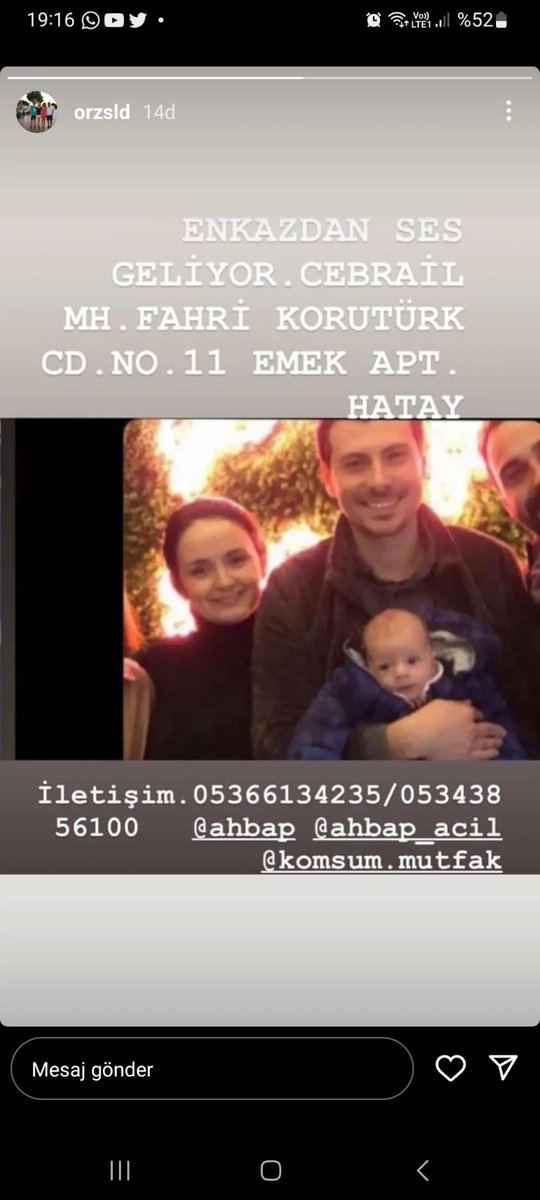 onursal yıldırım (@onursalyildirim) on Twitter photo Enkaz altında ses veriyorlar. Yardım eli uzatın lütfen <a href="/OguzhanUgur/">Oğuzhan Uğur</a> <a href="/AFADBaskanlik/">AFAD</a> <a href="/ersoyakif1/">Mehmet Akif ERSOY</a> Enkaz altında ses veriyorlar. Yardım eli uzatın lütfen <a href="/OguzhanUgur/">Oğuzhan Uğur</a> <a href="/AFADBaskanlik/">AFAD</a> <a href="/ersoyakif1/">Mehmet Akif ERSOY</a>