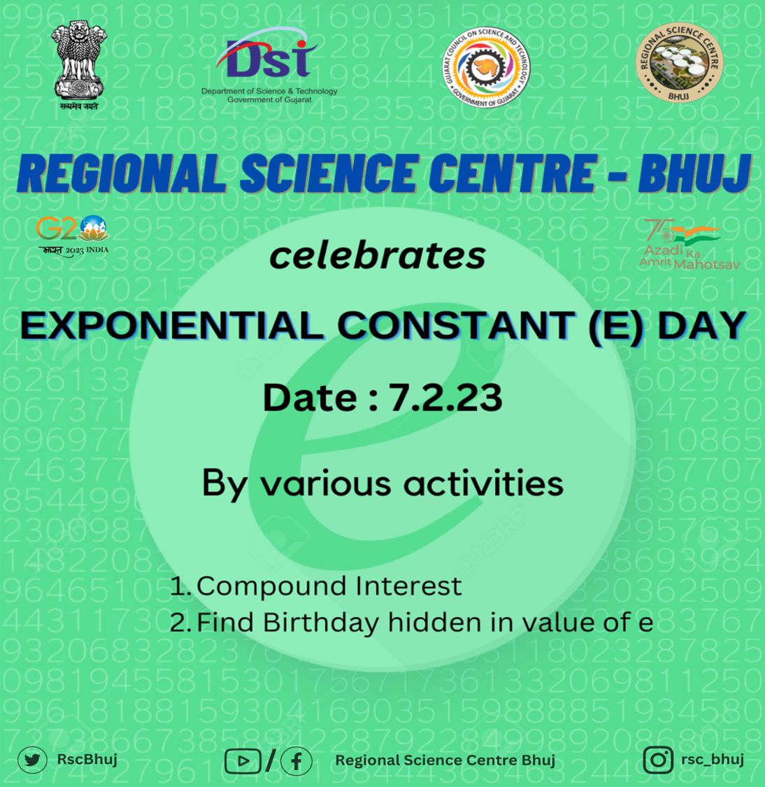 Today is 7-2-2023,for that we have 722023 is a Prime number 
Also #eday from Euler's number (e=2.718)  Which is 2nd most famous constant after π 
#FieldsMedal gallery @RscBhuj celebrated this day by various activities 
#RscBhuj
#Maths #today