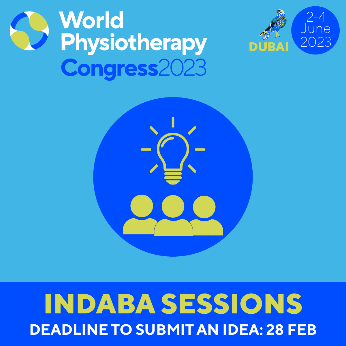 Call for Indaba sessions is now open! This is your opportunity to present in the Indaba - the meeting and inspiration zone at #WorldPhysio2023. Find out more: ow.ly/MxH250MMe9P #GlobalPT @AWcpta @WorldPhysioAWP @ERWorldPhysio @WorldPhysioNACR @WorldPhysioSAR