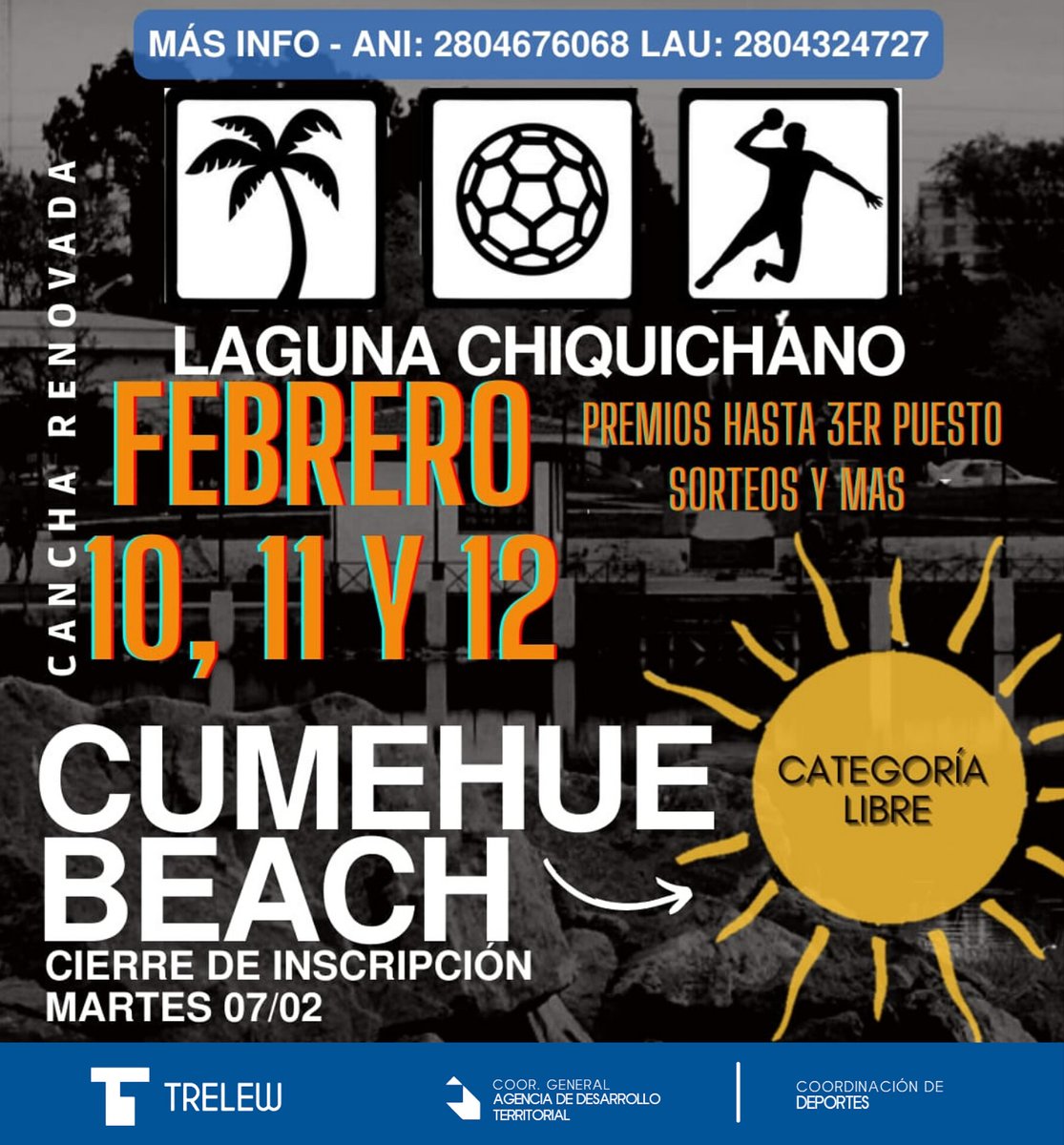 CDeportesTW's tweet photo. Cumehue Beach ☀️ Categoría Libre

📍Laguna Chiquichano
🗓️ 10, 11 y 12 de Febrero 

Más info: 2804676068 o 2804324727

¡Te esperamos! https://t.co/R62gVwQCKR
