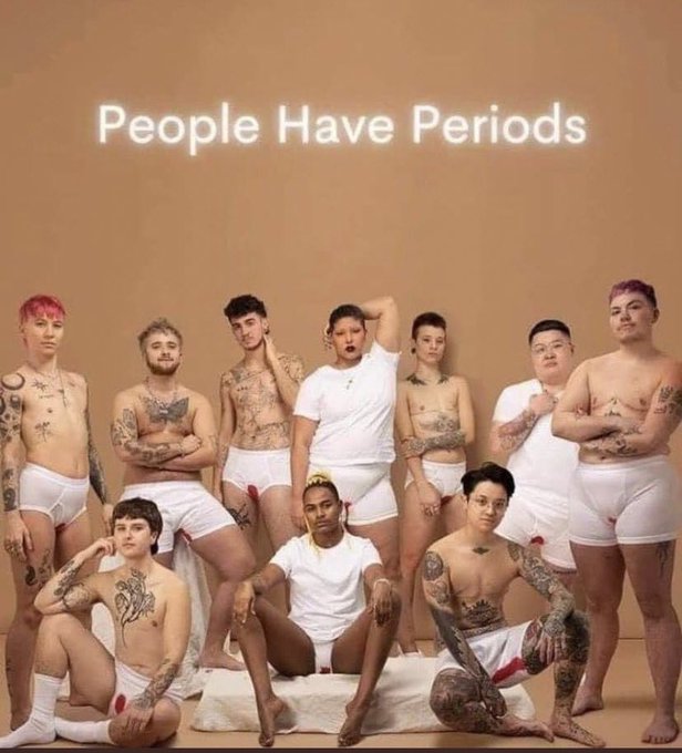 afshineemrani's tweet photo. Dear young people.  MEN cannot get periods.  MEN cannot get pregnant.  These ads are pure lies.  To create chaos.  To create confusion.  Pay attention.  The same people who want to control misinformation- are in charge of feeding you misinformation.  Think for yourself. https://t.co/Bp8egw5Z3n
