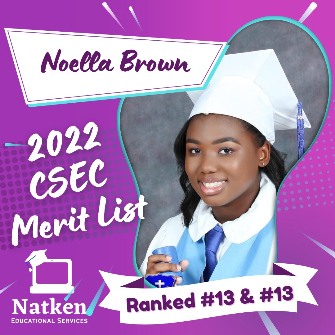 NatkenEducation's tweet photo. Help us CONGRATULATE our students who are on the 2022 CSEC Merit List! What n honour! 🥳💜💫
#natkenedu #natken #csec #2022csecmeritlist #meritlist https://t.co/BgZSxAN38D