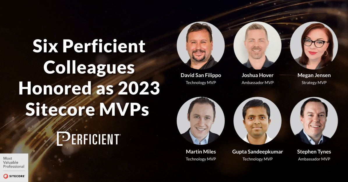 We are thrilled to have six Perficient colleagues earn the title of <a href="/Sitecore/">Sitecore</a>'s Most Valuable Professional for 2023. These individuals have consistently ensured high quality work for our clients and go above and beyond each and every day.

Learn more:
blogs.perficient.com/2023/01/31/sit…