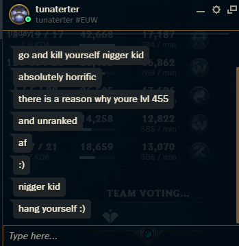 Tjilo5's tweet photo. Hey, @RiotSupportDACH.
Ein Freund mit dem eine ARAM gespielt habe, wurde nach dem Game von jemanden aus dem Game geadded, der meinte ihn zu Beleidigen, um danach die Freundschaft bei LoL aufzulösen. 
Da er kein Twitter hat melde ich mich bei euch.

MfG https://t.co/WfrY8TMN5e