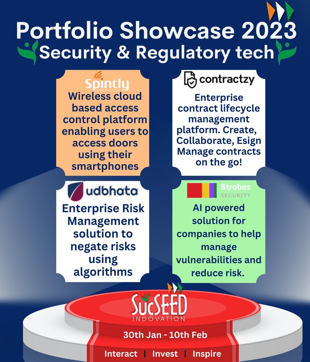 SucSEED_IN's tweet photo. The 4th Edition of our Portfolio Showcase &amp; we're elated to present our Reg tech Companies that are on the path towards growth, solving prominent issues in the Sec &amp; Reg Tech space using AI &amp; Deep Tech Solutions and manage legal contracts using High-Performing Tech Applications. https://t.co/v0A2U1Gb2c