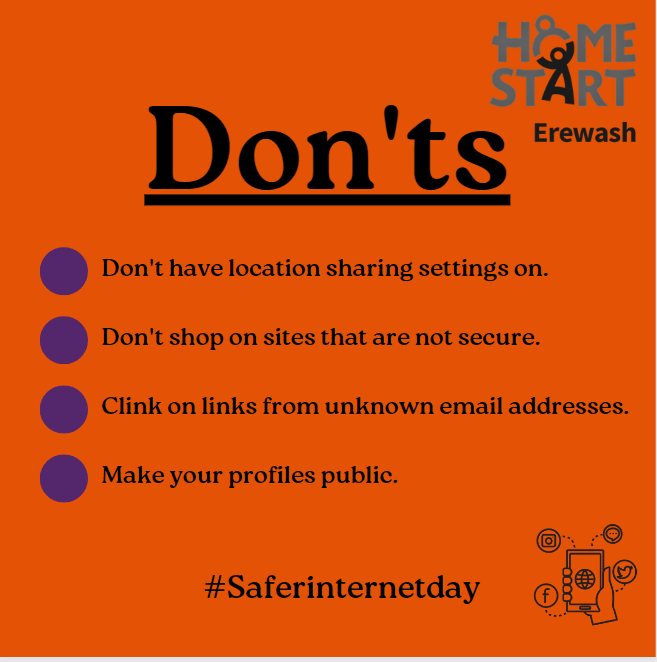 #SAFERINTERNETDAY

Here's a few tips on how to keep you and your family safe whilst online.

Can you give us anymore tips on how to stay safe?💻

#internetsafety #familysupport #keepingfamiliessafe #homestart #erewash #ambervalley #ilkeston #derbyshire #longeaton