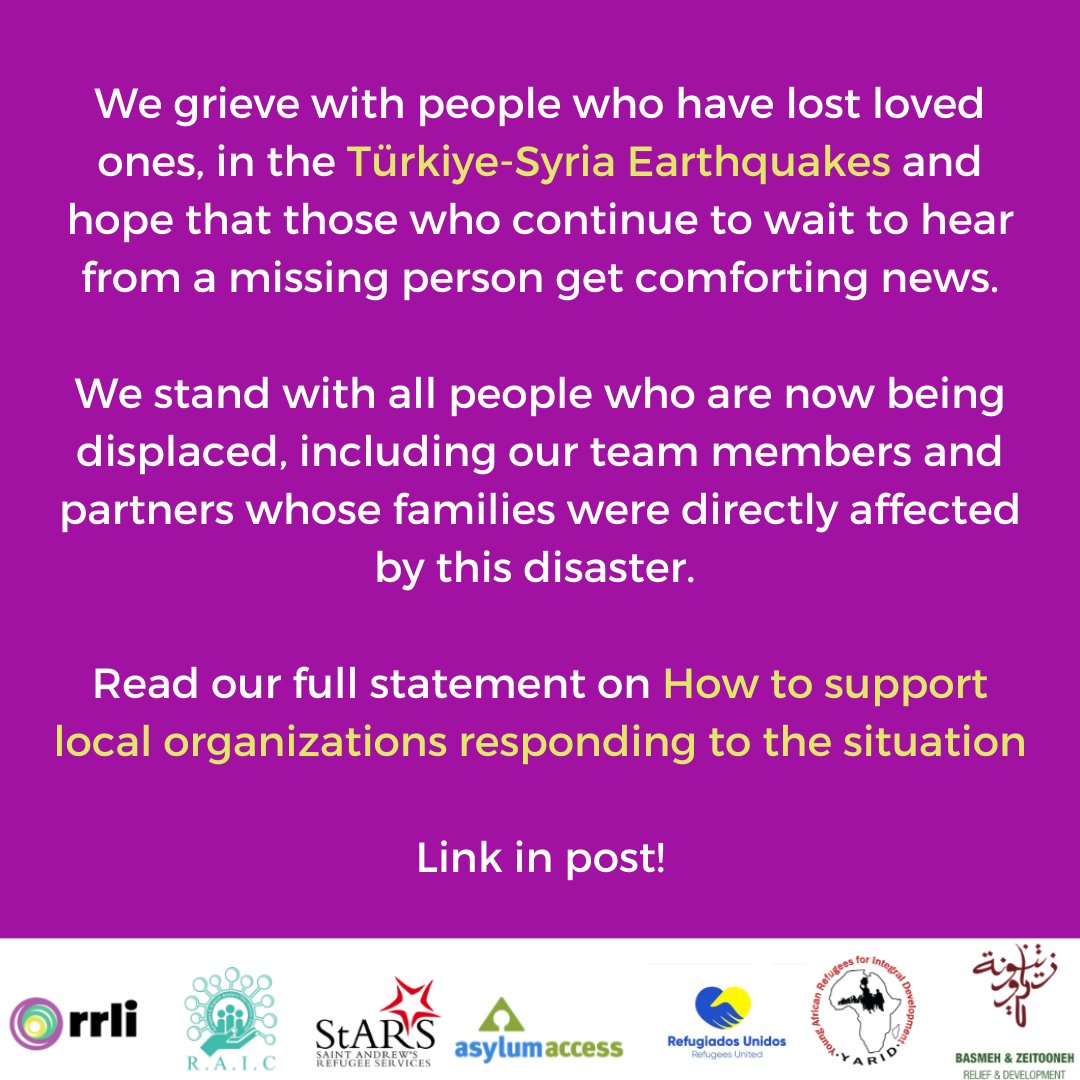 We stand with all people who have been displaced due to the #TurkeyEarthquake #SyriaEarthquake. Read our joint statement on How to support local organizations responding to the situation: 🔗 ow.ly/1NEH50MMeFX