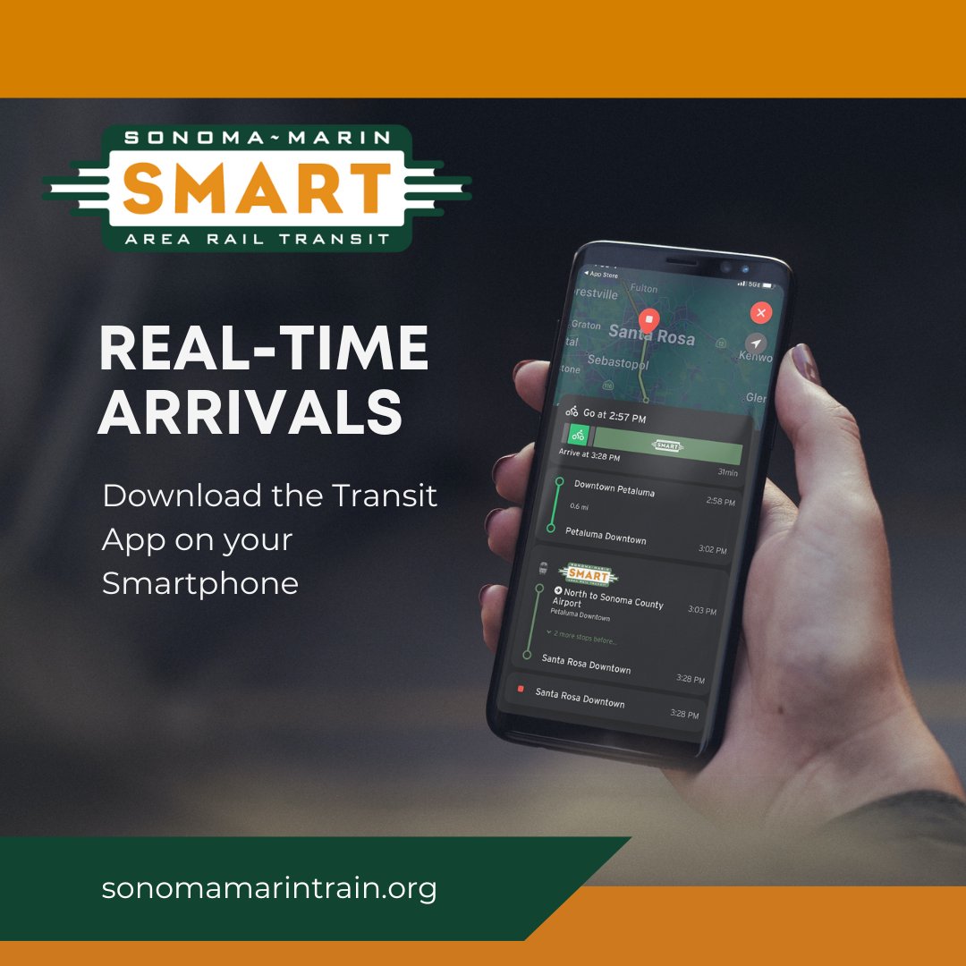 smarttrain's tweet image. Download the Transit App and get real-time predictions for the SMART train, buses, Ubers, Lyfts, and everything in between. Plus, a step-by-step navigator when you’re going to unfamiliar destinations. Download the app and make your travels smoother than ever!  #SMARTtrain