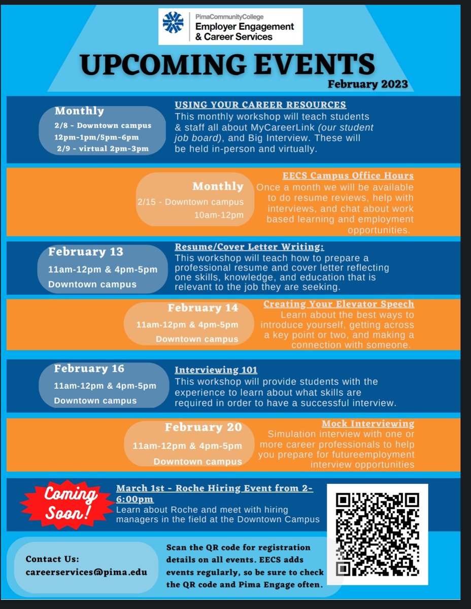 PCCCareerSvcs's tweet image. Career Readiness Workshops! 
All month- in person and virtual options #pimaccworkforce