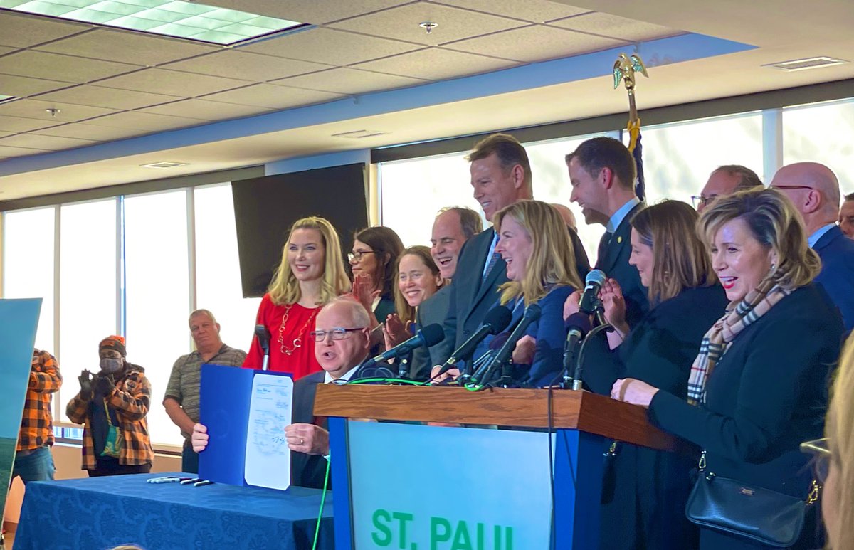 And just like that, four years to the day that the original 100% clean energy legislation was introduced, @GovTimWalz signs it into law.