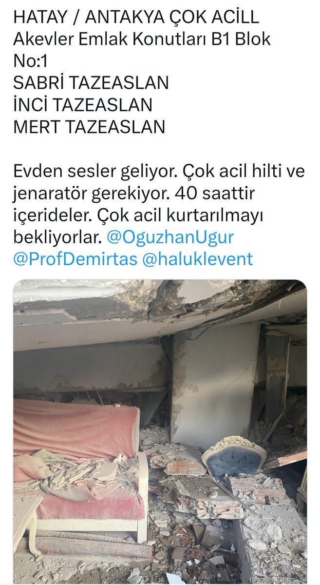 tpkrcsevval's tweet photo. @OguzhanUgur Lütfen yardım edin sesler geliyormuş https://t.co/lVqmIAdUkE