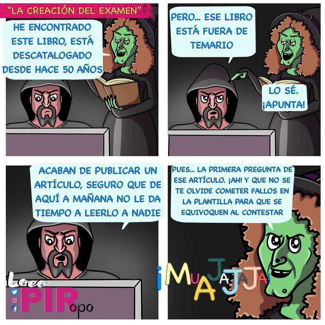 Pudiera parecer de hoy mismo, pero tristemente esta viñeta la hizo <a href="/locoPIRopo/">LocoPIRopo</a> en 2019
Os abrazo, opoPIRes.
Fue Terman quien acuñó el término cociente intelectual y el aripiprazol no afecta a metabolismo de colesterol y triglicéridos como otros antipsicóticos.