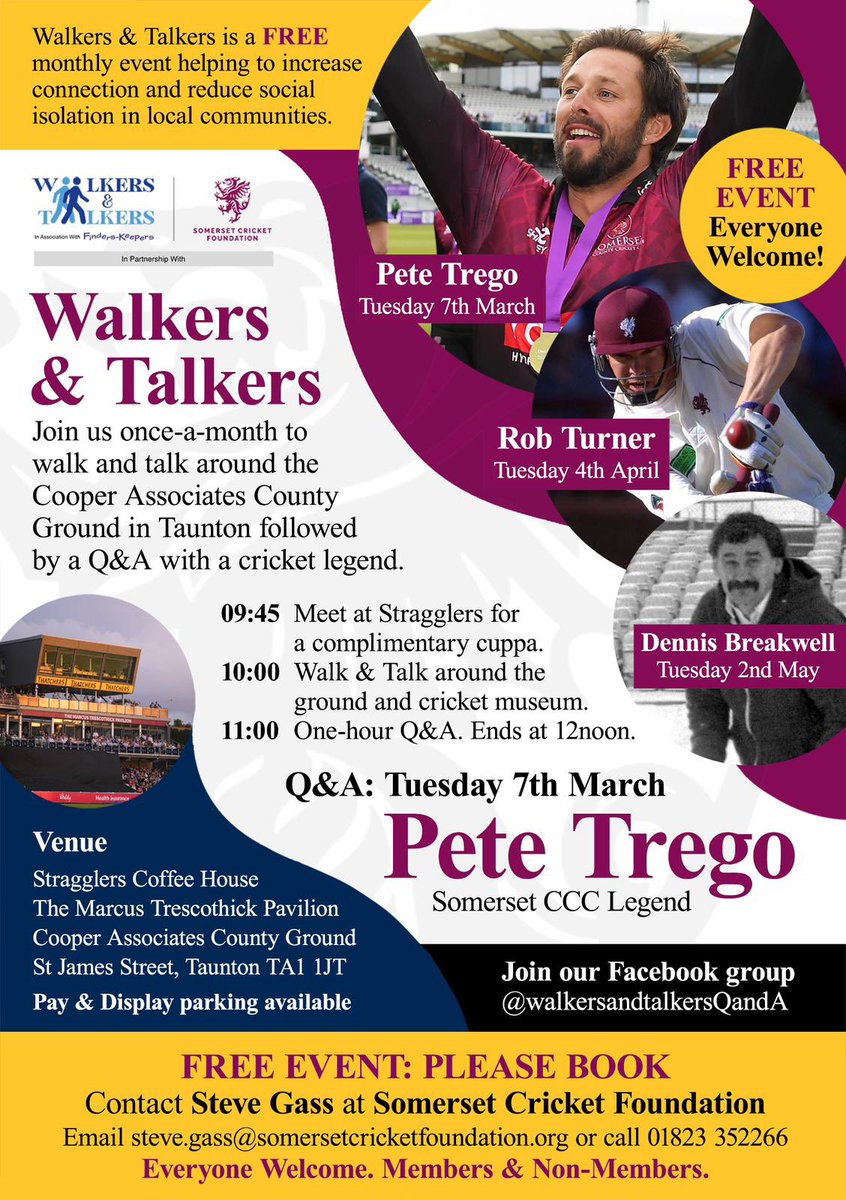 finderskeeperss's tweet photo. We are all looking forward to this, Walkers and Talkers starting their journey in taking this amazing project around the Country, next step Taunton @SomersetCCC come along and join us, you will love it! #walkersandtalkers https://t.co/QDvaSI9ZGV