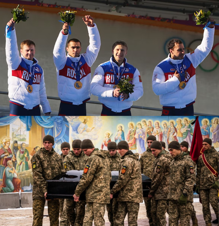 DarPutinovi's tweet photo. Já tady budu srozumitelně našemu olympijskému výboru @COV_MEDIA vysvětlovat v čem je problém. Třeba i Vy, milí funkcionáři, pochopíte rozdíl mezi russáckými sportovci (nahoře) a těmi ukrajinskými (dole). Abyste to věděli, až Vám doneseme tuhle petici. https://t.co/rXOCeDfRYN https://t.co/nhnFnmMe6U