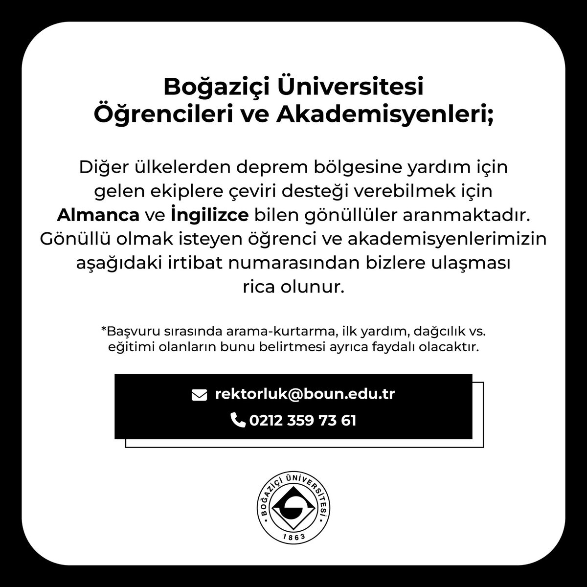 Boğaziçi Üniversitesi Öğrencileri ve Akademisyenlerine duyurulur 📣📣📣