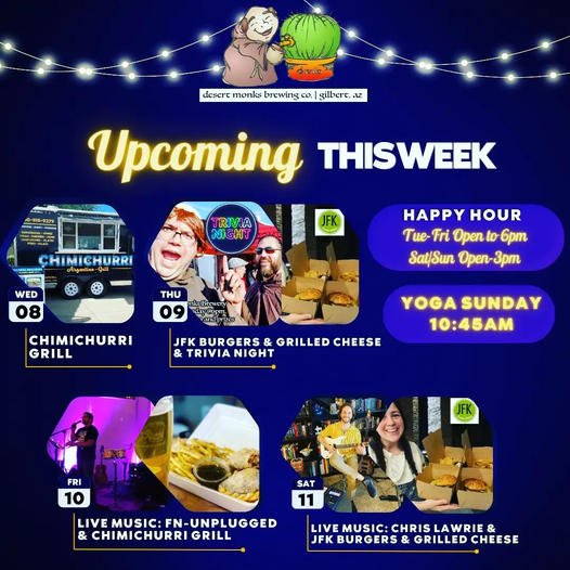 GilbertTownSq's tweet photo. If you are looking for some fun in Gilbert come to Desert Monks Brewing in Gilbert Town Square and checkout all the fun events we have planned for you. 🍺🤟😉

https://t.co/Fglgacassq https://t.co/xldJQoqf94