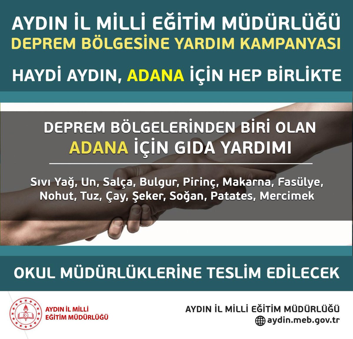 Tüm yurttaşlarımız evlerine en yakın okula deprem bölgesine ulaştırmak isteği her türlü yardımı teslim edebilir. Lütfen herkes elinden geldiğince yardımcı olmaya gayret etsin. Allah yardımlarınızı kabul etsin...
