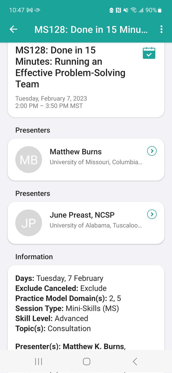 Matthew Burns (@burnsmk1) on Twitter photo Want to run more effective problem-solving teams? Come to our mini skill session today <a href="/nasponline/">National Association of School Psychologists</a> <a href="/JuneLaney/">Dr. June Preast</a> Want to run more effective problem-solving teams? Come to our mini skill session today <a href="/nasponline/">National Association of School Psychologists</a> <a href="/JuneLaney/">Dr. June Preast</a>