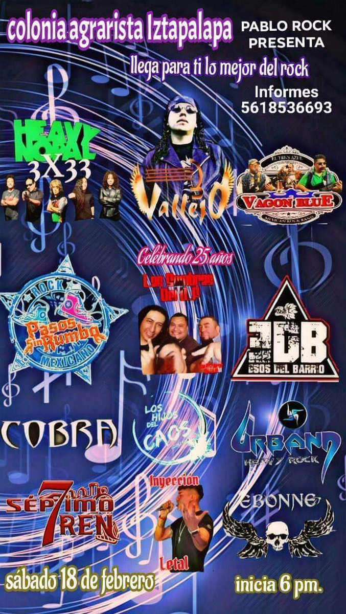 OficialVagon's tweet photo. SABADO 18 DE FEBRERO. COL AGRARISTA IZTAPALA. CDMX.
PABLO ROCK PRESENTA:
#HEAVYNOPAL
#3VALLEJO
#VAGONBLUE
#PASOSINRUMBO
#LASOMBRASDELDF
#ESOSDELBARRIO
Y LA NUEVA SANGRE DEL ROCKMEX!!!!
COPARTE, APOYA Y DIFUNDE!!!
INFORMES: 5618536693. https://t.co/AQIvCUoDZ7