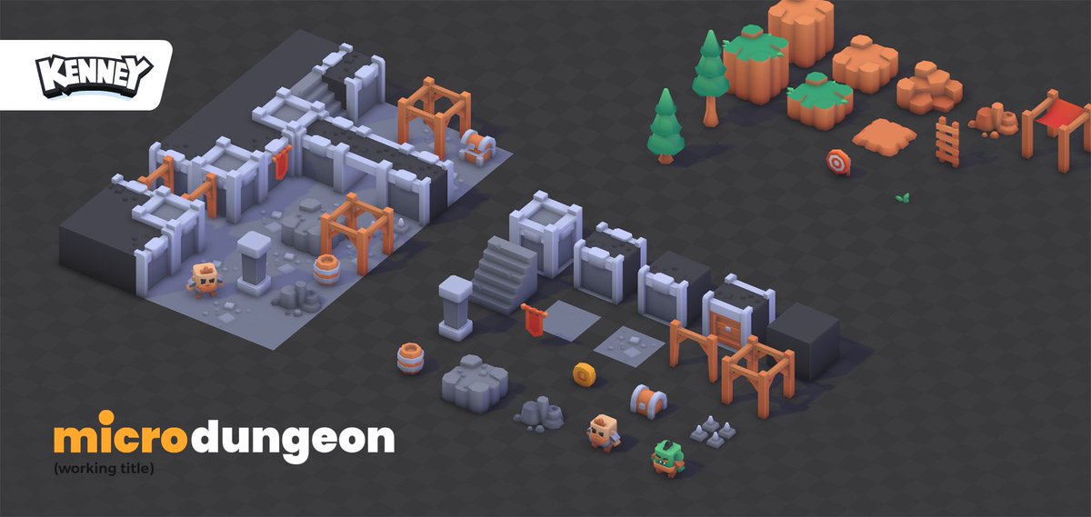 Final preview of Micro Dungeon (working title) before release! Includes 20 models and uses the new vertex color style (optional, colored materials by default). In the back you can see progress on Micro Forest which will release after Micro Dungeon.

Everything CC0, free.
