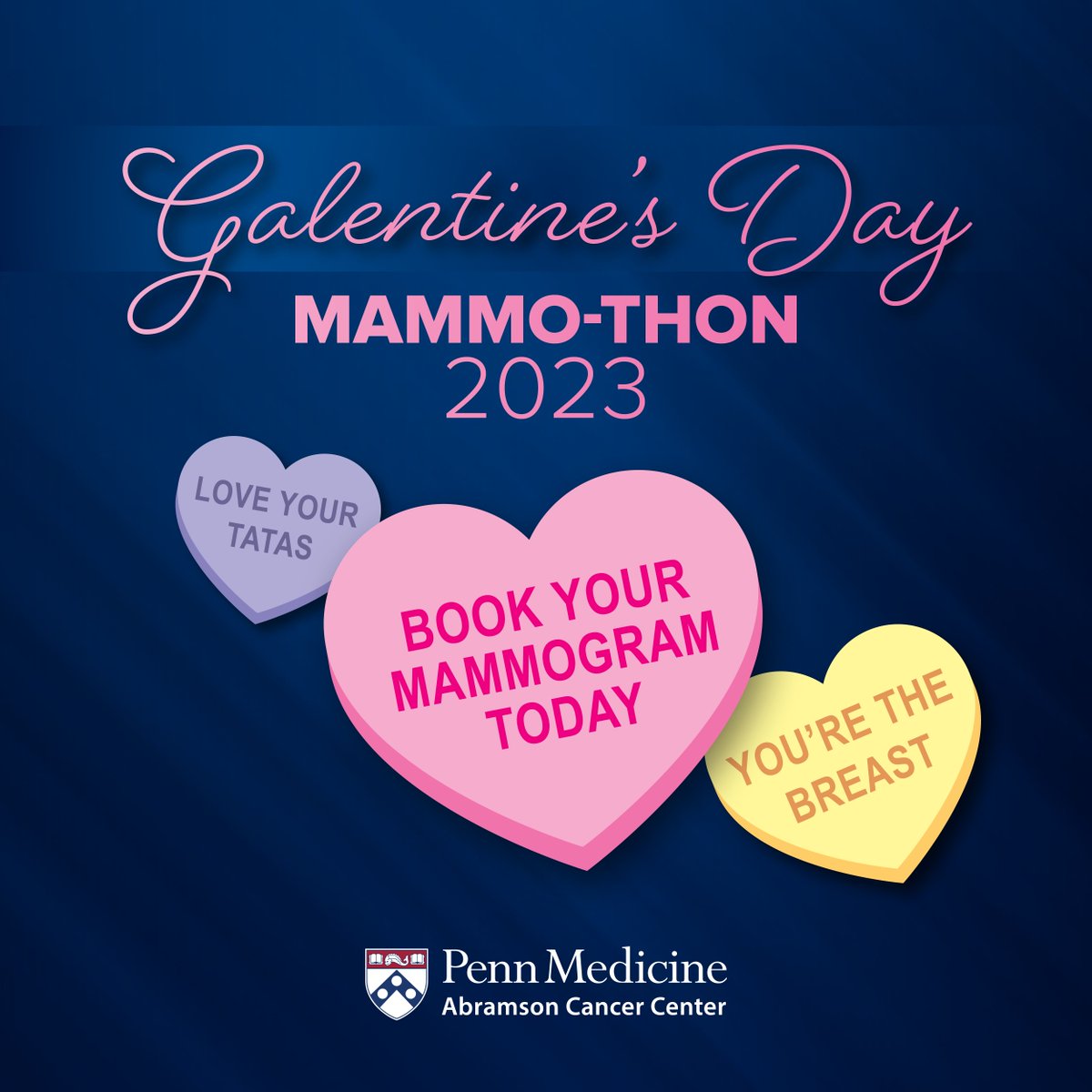 Penn Medicine - Abramson Cancer Center (@penncancer) on Twitter photo This Galentine's Day, take care of the gals who are closest to home: your breasts.
Stop by one of the locations listed below from 9am-3pm on Tuesday 2/14, Wednesday 2/15 or Thursday 2/16 to schedule your screening appointment. 1/2
<a href="/DrLolaFayanju/">Lola Fayanju (she/her, drlolafayanju@bsky.social)</a> <a href="/CheeksMD/">Leisha Elmore</a> <a href="/pennsurgery/">PennSurgery</a> This Galentine's Day, take care of the gals who are closest to home: your breasts.
Stop by one of the locations listed below from 9am-3pm on Tuesday 2/14, Wednesday 2/15 or Thursday 2/16 to schedule your screening appointment. 1/2
<a href="/DrLolaFayanju/">Lola Fayanju (she/her, drlolafayanju@bsky.social)</a> <a href="/CheeksMD/">Leisha Elmore</a> <a href="/pennsurgery/">PennSurgery</a>