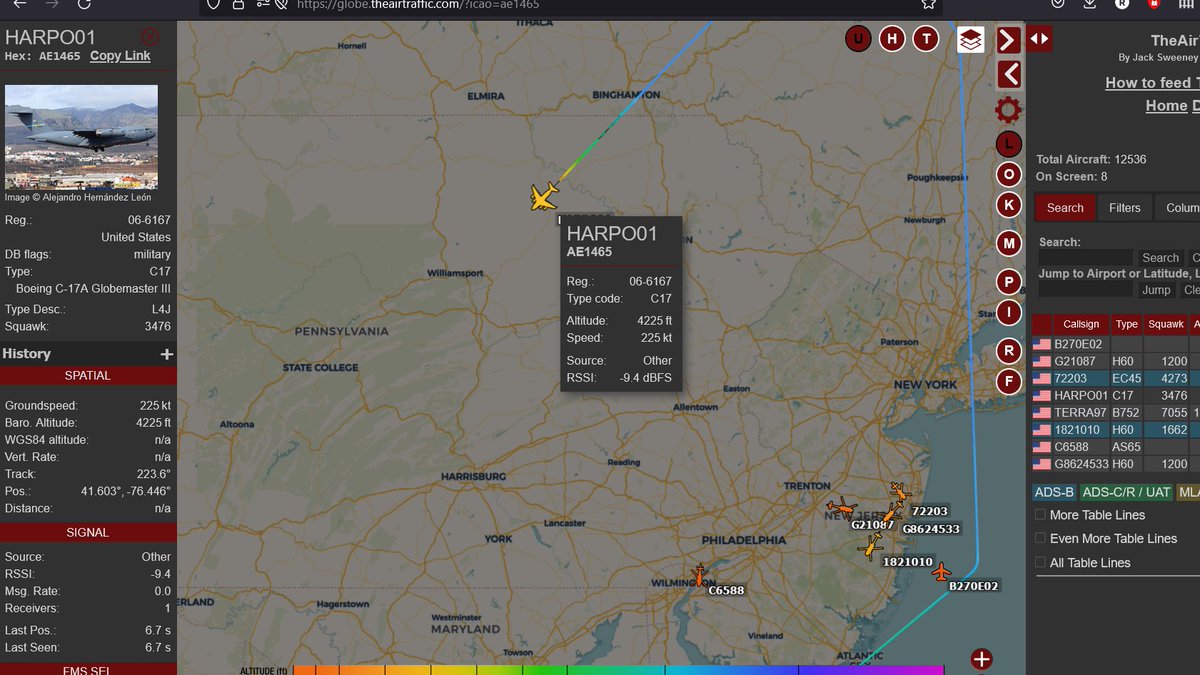 rjsincs's tweet photo. Second #C17 showing decending towards #KIPT The #LiveATC feed is down. We will see if there is anything interesting going on. #Harpo01 #AE1465 https://t.co/GUVrp5V2xV